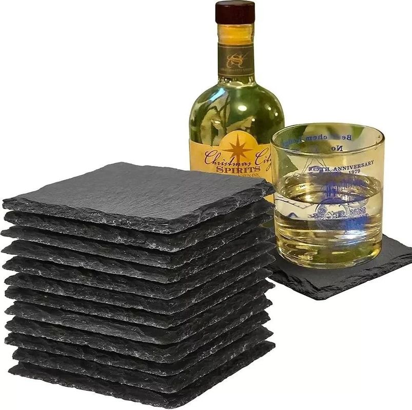 স্লেট স্টোন পানীয় Coasters কালো প্রাকৃতিক প্রান্ত স্লেট স্টোন প্লেট জন্য বার এবং হোম