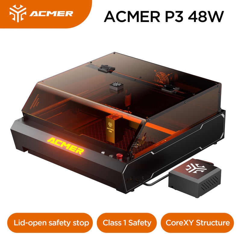 ACMER P3 48W লেজার গ্রাভার, 0.01mm যথার্থ ডায়োড লেজার কাটার কাঠের ধাতু এবং কিছু অন্ধকার অপ্যাক্যাক এক্রাইলিক জন্য