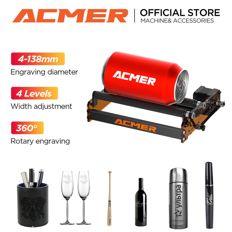 ACMER M2 লেজার রোটারি রোলার গ্রাভিং সিলিন্ডারিকাল অবজেক্ট গ্লাস বোতল Stemmed গ্লাস সমর্থন