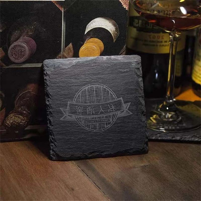 ACMER DIY পাথর Coaster Slate পাথর পানীয় Coasters কালো প্রাকৃতিক প্রান্ত জন্য বার এবং হোম