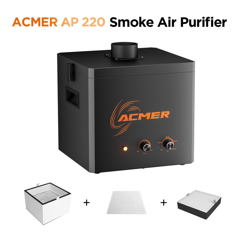 ACMER AP220 ধোঁয়া বায়ু বিশুদ্ধকরণ লেজার খোদাইকারী আনুষাঙ্গিক 10.6kg 120 মিনিট টাইমার সময়কাল