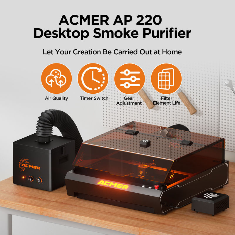 ACMER AP220 ধোঁয়া বাতাস বিশুদ্ধকারী নীরব এবং বহুমুখী লেজার খোদাই মেশিন পাইপ জন্য আনুষাঙ্গিক